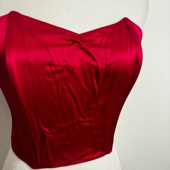 Vintage Nordstrom’s Lingerie Silk bustier Corset Strapless Top With Boning Red - Picture 2 of 9